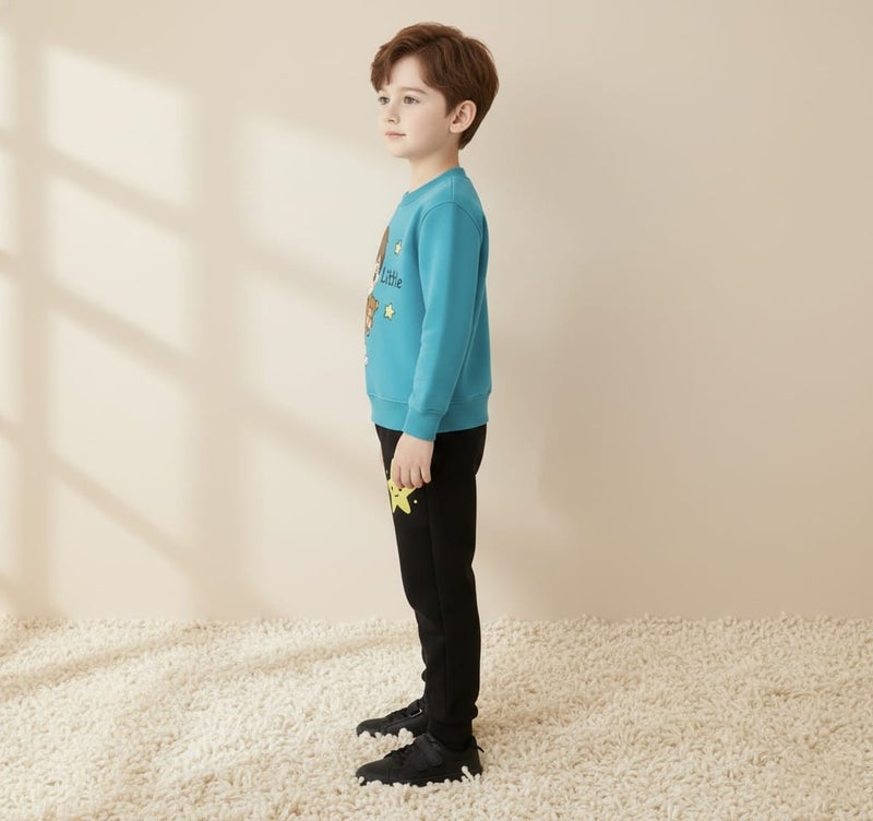 Viel Innate سويت شيرت أزرق مائي أنيق وسروال رياضي للأولاد - Image 2